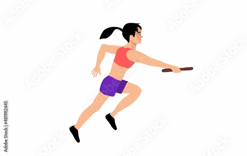 relay runner sports women side view isolated on white vector