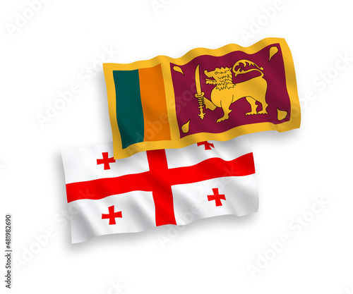 National vector fabric wave flags of Sri Lanka and Georgia isolated on white background. 1 to 2 proportion.