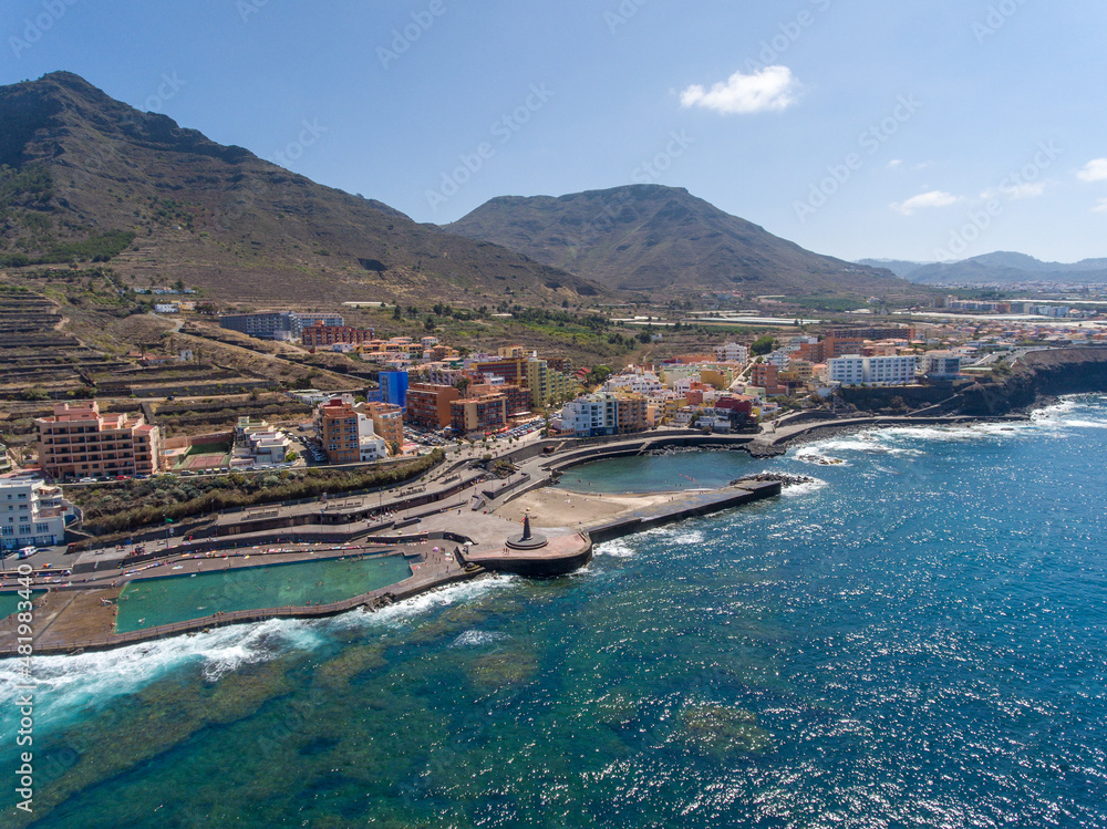 Aerial view of Bajamar coastline in Tenerife, Canary Islands.