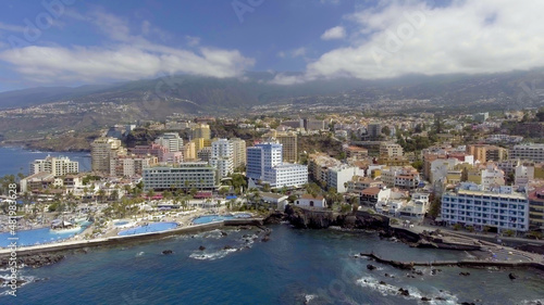 Aerial view of Puerto de la Cruz on a sunny day, Tenerife
