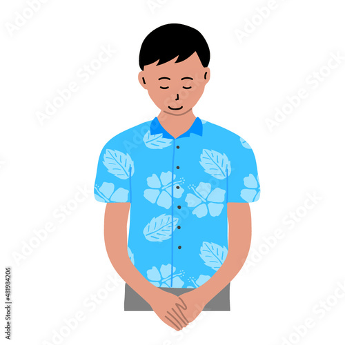 沖縄のかりゆしウェアを着た男性　単身　イラスト素材