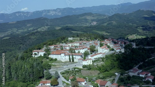 Aerial drone footage of Štanjel mountain village Slovenia photo