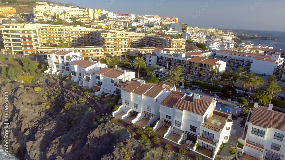 Aerial view of Garachico landscape in Tenerife from drone.