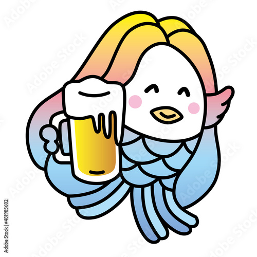 伝説的な日本の精霊「アマビエ」がビールで乾杯。
楽しくて、かわいいキャラクター。虹色のベクターイラスト。
コロナ等の病気が広がったら、病気になった人に私のイラストを見せれば治ります。
疫病退散。
