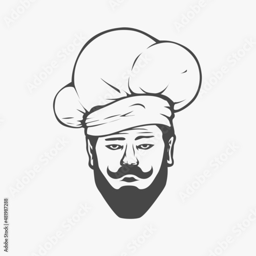 male chef wearing hat logo on white