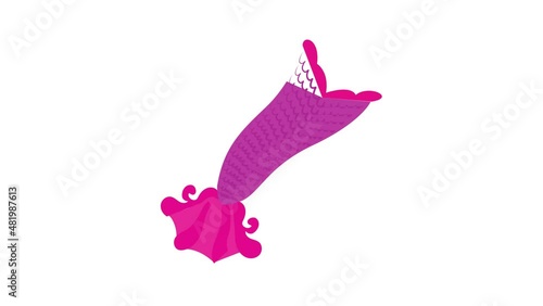Pink mermaid tail icon animation best cartoon object on white background