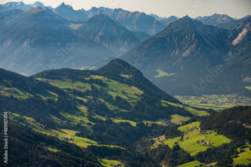 beautiful alpine village of Alpbach Tirol Austria with mountains and valley