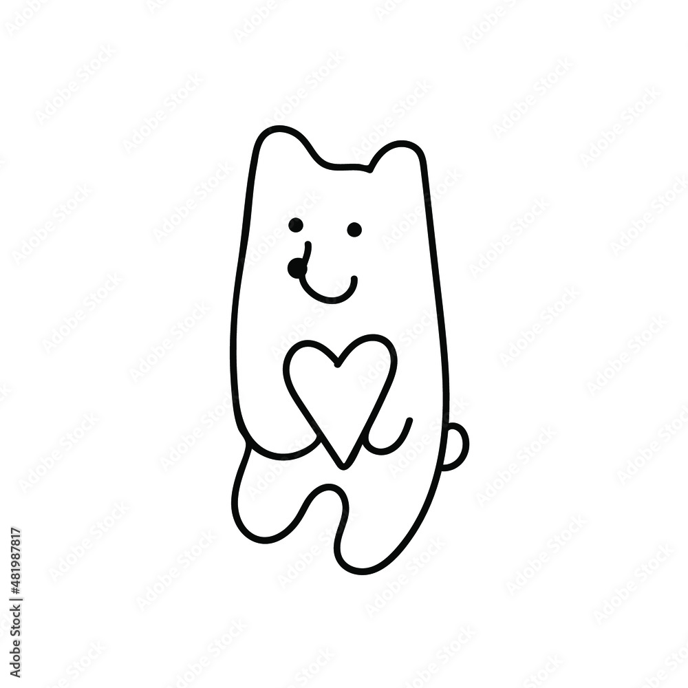 Vector illustration of a bear with heart for Valentine's Day with a black line on an isolated background.Single,simple,festive picture in doodle style.Design for cards,stickers,posters,web,packaging. Vector illustration of a bear with heart for Valentine's Day with a black line on an isolated background.Single,simple,festive picture in doodle style.Design for cards,stickers,posters,web,packaging.