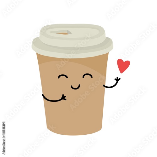 Hand gesture I love you. A paper cup of coffee. Vector isolated colorful element. 