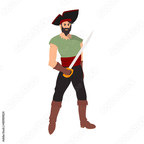 Brave pirate with sword isolated on a white background