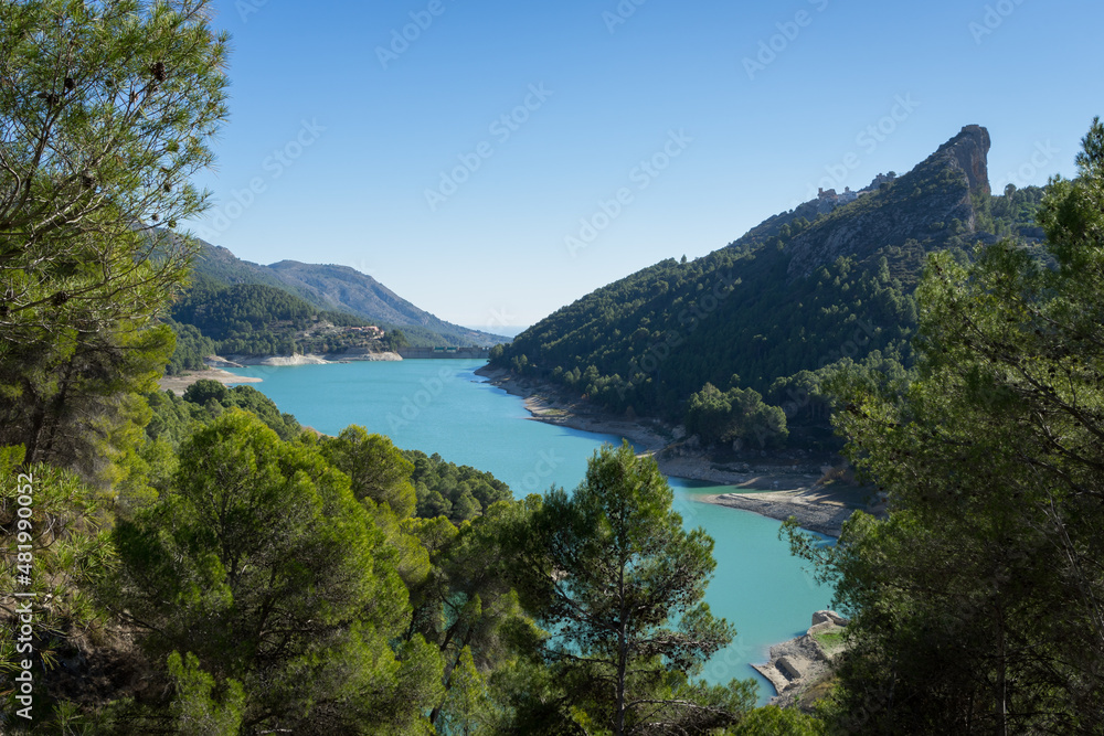 beautiful turquoise mountain lake in Spain and scenic mediterranean landscape