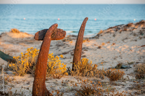 Anchor Graveyard at Praia do Barril, Tavira, Algarve, Portugal