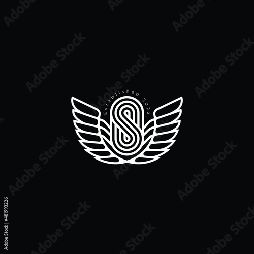 Initial letter S or alphabet S. Vector logo design with wings. Simple outline logo vector