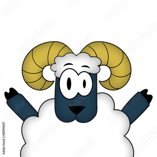 Fun, happy sheep cartoon il...