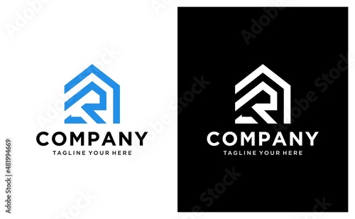R Logo Design - vector for construction, home, real estate, building, property. creative elegant Monogram. Premium Business home logo icon. on a black and white background.
