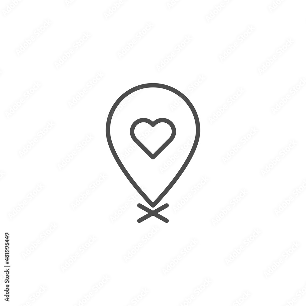 Fototapeta premium Rendezvous meeting point line icon. Love location pin linear style sign for mobile concept and web design. Heart map marker outline vector icon. Symbol, logo illustration. Vector graphics