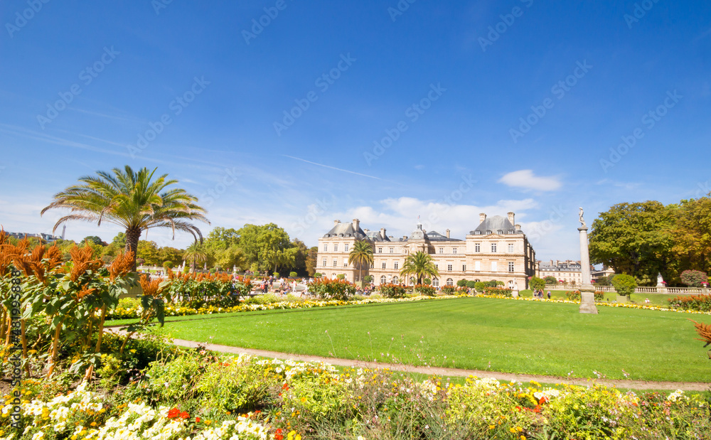 Beautiful garden in spring, beautiful view of the Luxembourg Gardens  place of famous landmark in Paris, France, UNESCO World Heritage Site.