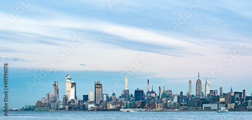 New York City skyline at dusk, long exposure of Manhattan taken from Liberty State Park NJ.