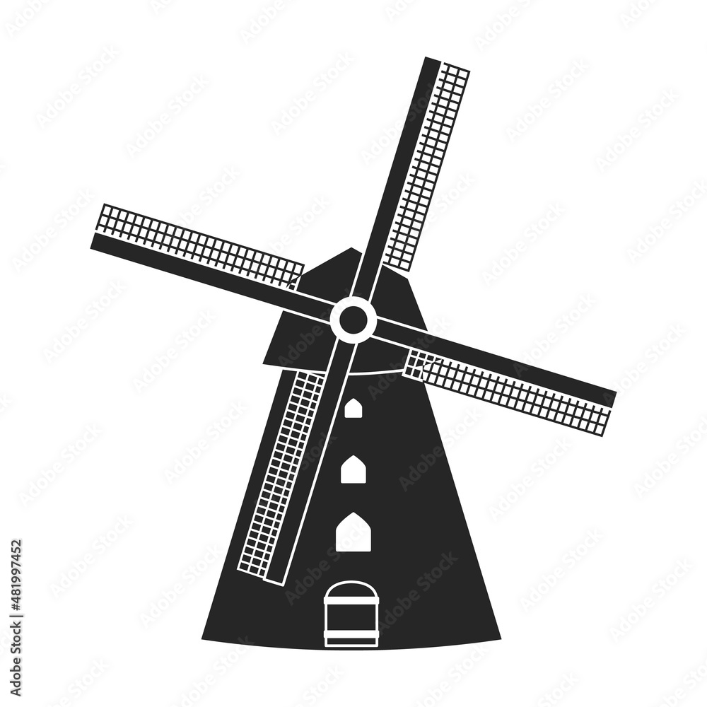 Windmill vector icon.Black vector icon isolated on white background windmill.