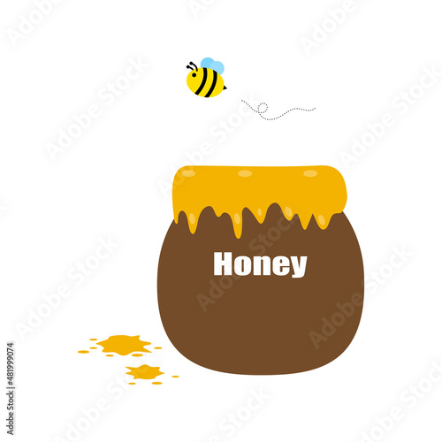 Honey bees with bucket full of honey that sweet and viscous food substance.