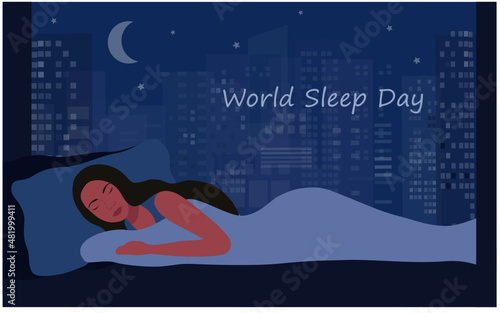 World sleep day concept, beautiful woman sleeping with good dream vector illustration. 
