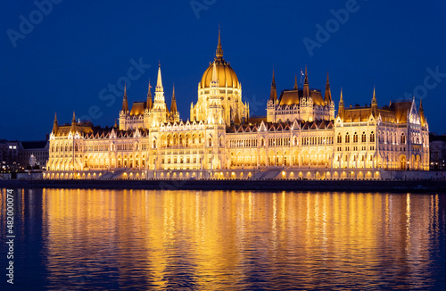 Amazing Hungarian Parliament in the evening. Night landmarks in Budapest, Hungary © Savvapanf Photo ©