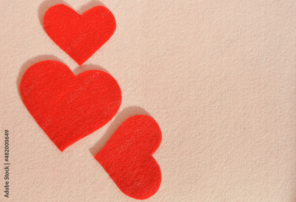 Happy Valentine's Day. background for the design of a romantic holiday. Love. Red felt heart.