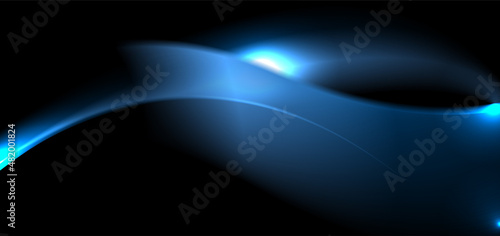 Glowing blue shiny smooth flowing waves abstract background. Elegant vector banner design