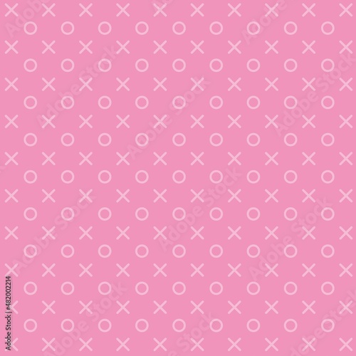 Circle and cross pattern, xoxo, symbol for hugs and kisses. Pink background and shapes. Texture to use for valentine day cards, invitations, greetings, posters or banners. 