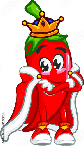 vector mascot character illustration of cute chili emperor of spicy kingdom