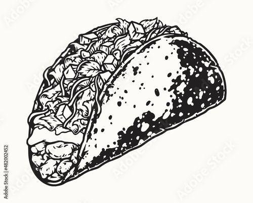 Tradicional mexican taco in monochrome style