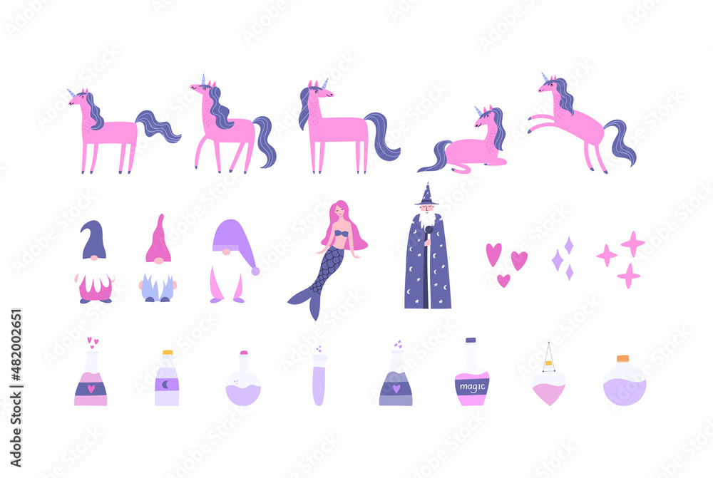 Magical creatures and elements hand-drawn vector clipart. Magical creatures and elements hand-drawn vector clipart.