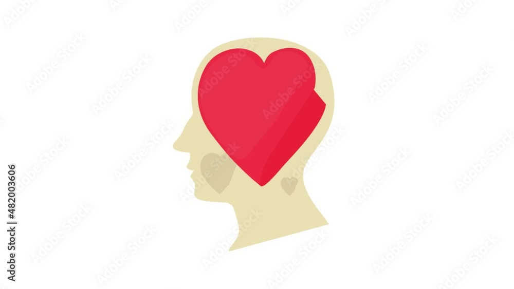 Head with heart icon animation best cartoon object on white background Head with heart icon animation best cartoon object on white background