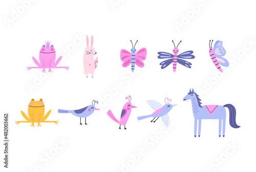 Hand-drawn magical animals vector clipart