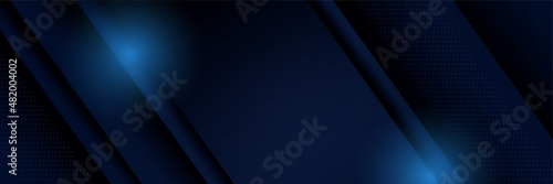 Corporate business blue wide banner design background. Abstract 3d banner design with dark blue technology geometric background. Vector illustration