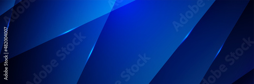 Digital networking blue wide banner design background. Abstract 3d banner design with dark blue technology geometric background. Vector illustration