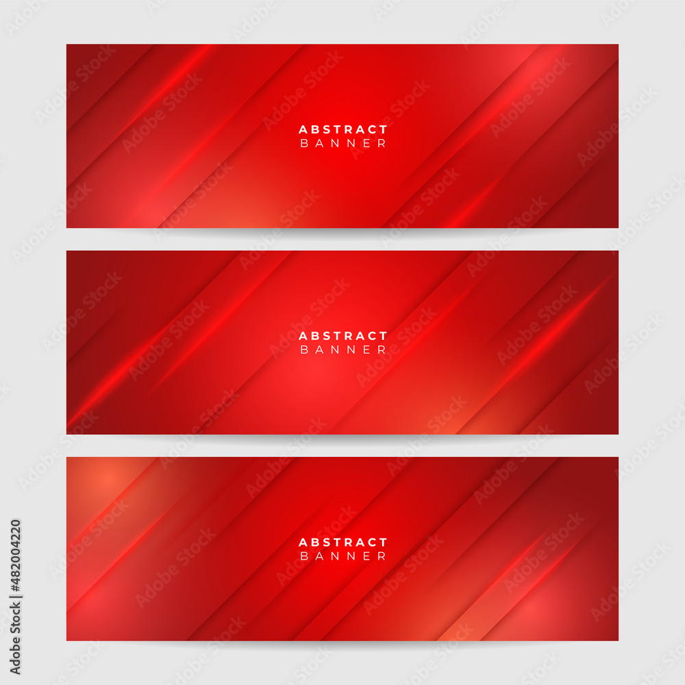 Abstract neon style red wide banner design background