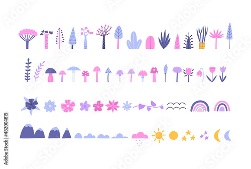 Hand-drawn nature elements and plants vector illustration