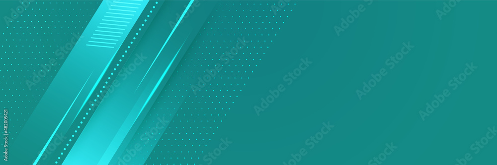 Technology global tosca wide banner design background. Abstract 3d banner design with dark green technology geometric background. Vector illustration Technology global tosca wide banner design background. Abstract 3d banner design with dark green technology geometric background. Vector illustration