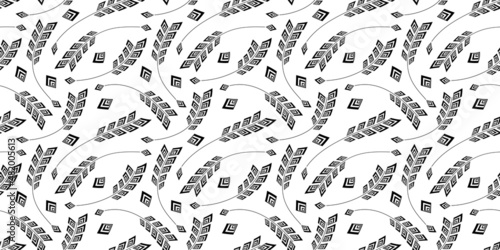 Stylish botanical illustration background. Seamless pattern.Vector. 有機的なイラストパターン © tabosan