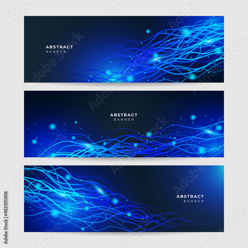 Networking neon style blue wide banner design background