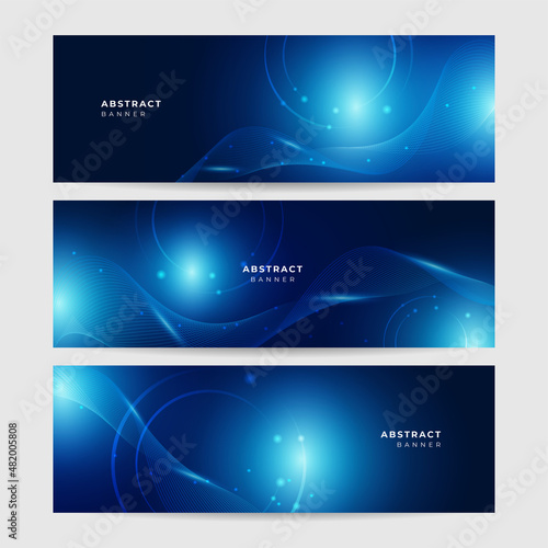 Networking neon style blue wide banner design background