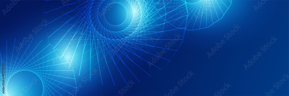 Digital spine style blue wide banner design background. Abstract modern 3d banner design with dark blue technology geometric background. Vector illustration