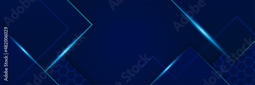 Corporate business blue wide banner design background. Abstract modern 3d banner design with dark blue technology geometric background. Vector illustration