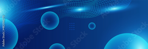 Digital circle style blue wide banner design background. Abstract modern 3d banner design with dark blue technology geometric background. Vector illustration