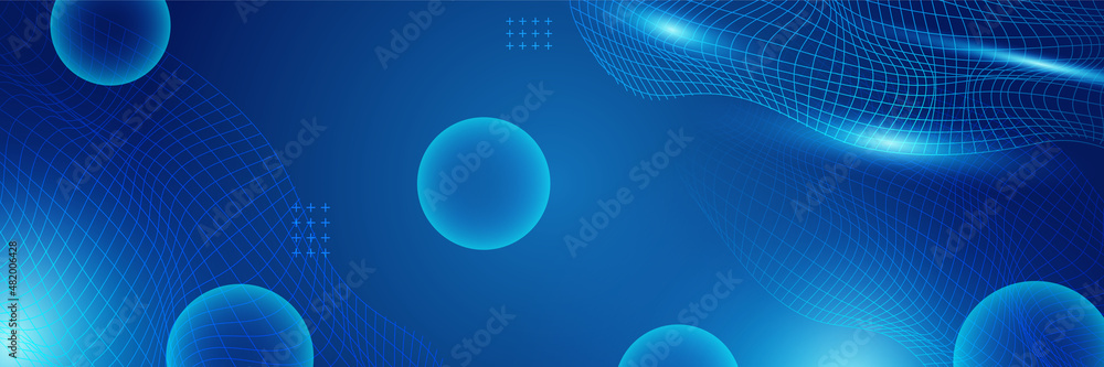 Digital circle style blue wide banner design background. Abstract modern 3d banner design with dark blue technology geometric background. Vector illustration