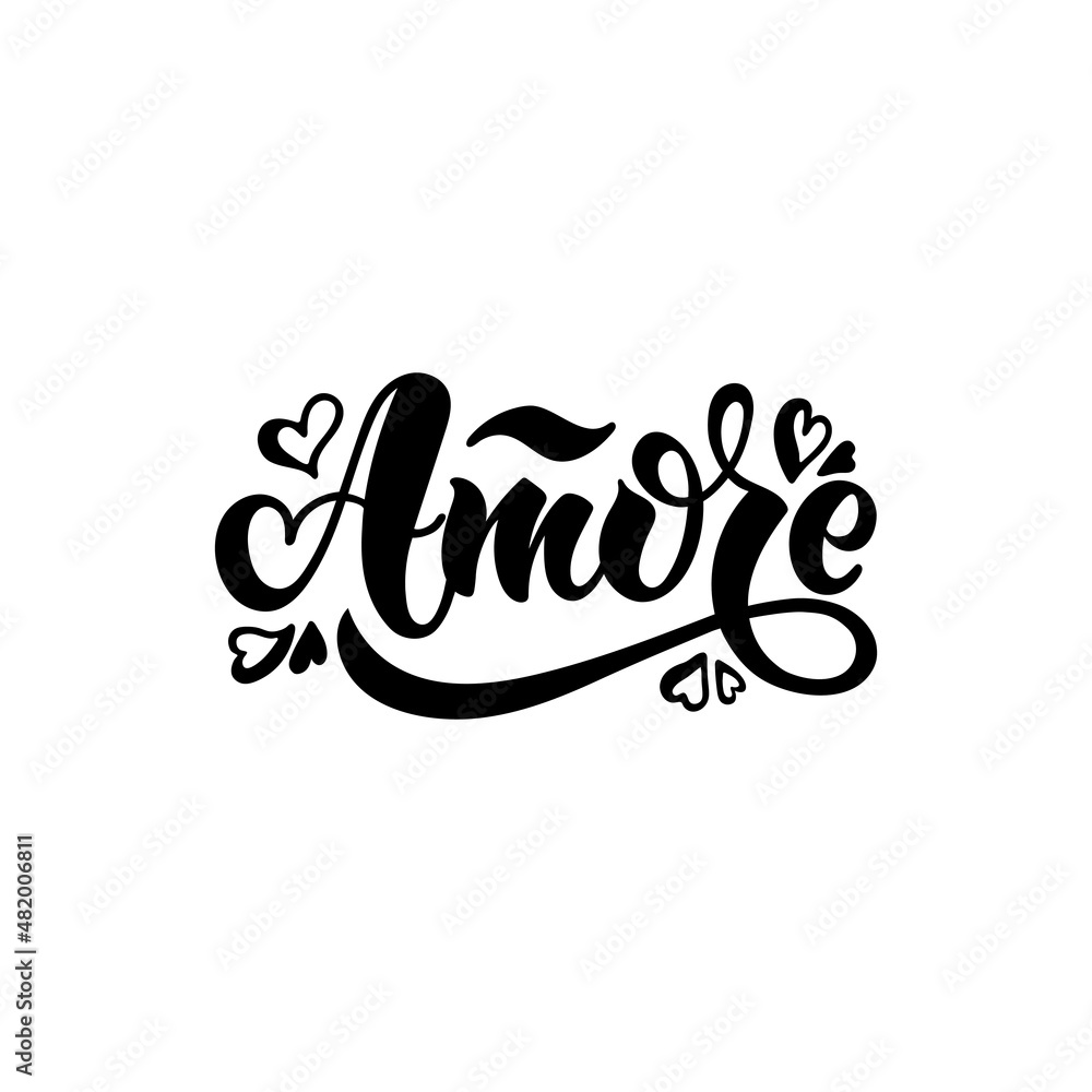Amore handwritten text in Italian meaning Love. Valentine's day typography poster. Vector template for banner, postcard, greeting card, t-shirt, logo design, flyer, sticker. Modern brush calligraphy