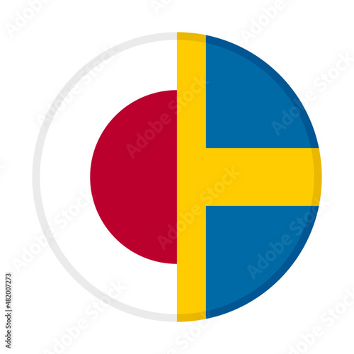 round icon with japan and sweden flags. vector illustration isolated on white background