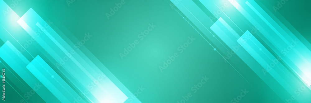 Technology global green wide banner design background. Abstract modern 3d banner design with green technology geometric background. Vector illustration