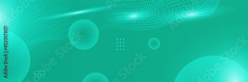 Digital circle style green wide banner design background. Abstract modern 3d banner design with green technology geometric background. Vector illustration